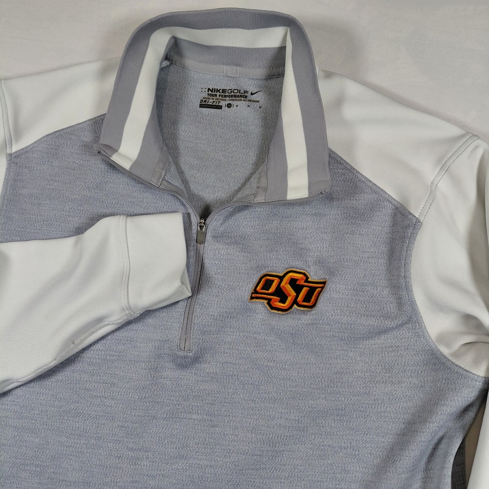 Nike Golf Tour Performance 1/4 Zip‎ Pullover OSU Cowboys Mens Medium Gray White